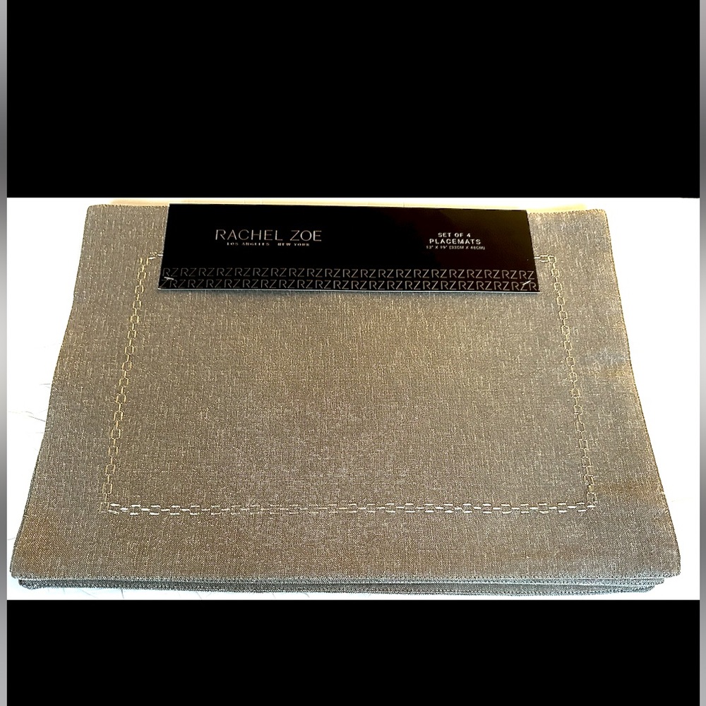 Rachel Zoe Silver Glitter Placemats 4 Pcs Taupe Tan / Gray  W/ Glistening NWT